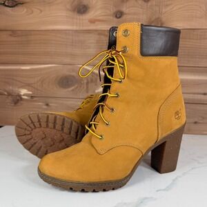 Timberland Allington Women's Lace Up High Heel Ankle Boots Wheat Nubuck Size 9